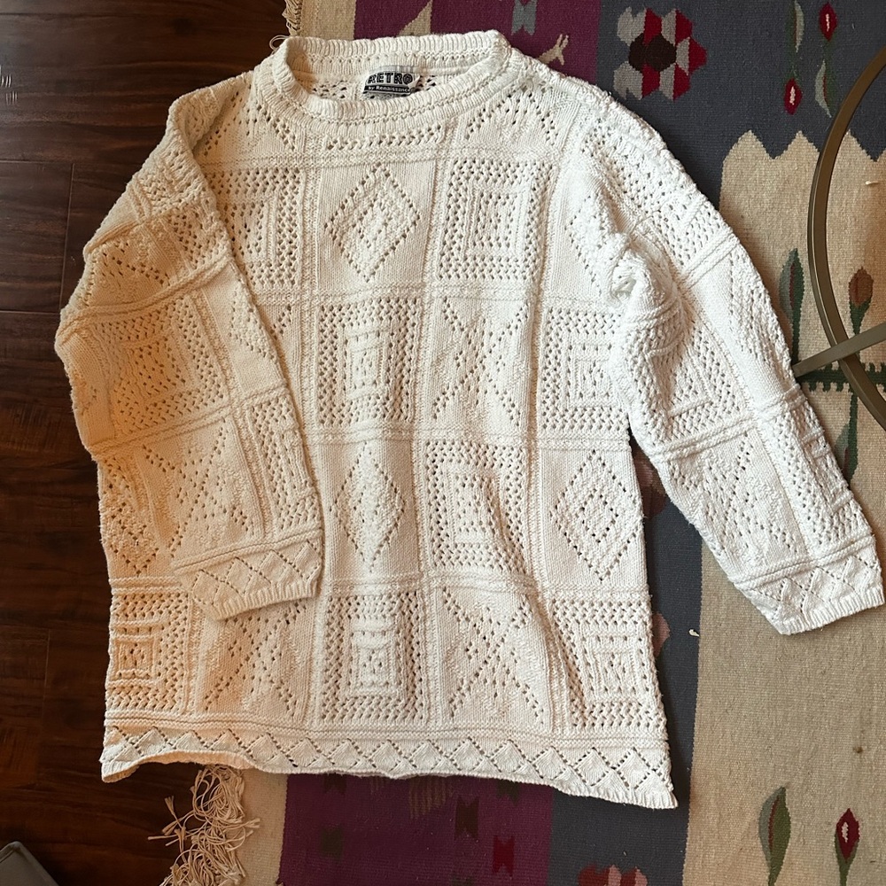 Vintage Retro by renaissance patchwork crochet knit White Sweater cotton 6